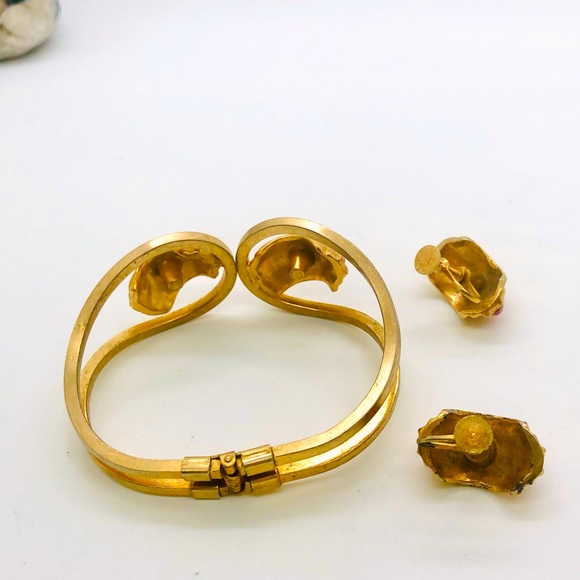 Vintage deco pink rhinestone bracelet & earrings - Picture 2 of 6